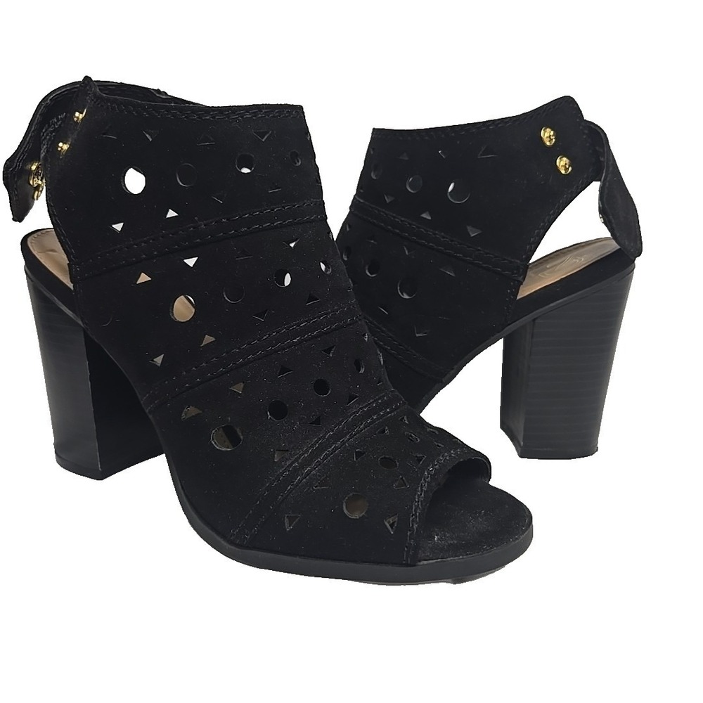 New Directions HAYDEN Black  Peep Toe Chunky Heels 7.5